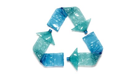 Plastic bottles arranged in recycling sign shape