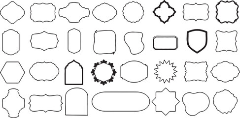Fototapeta premium frame, border, decorative, geometric, shape, design, element, graphic, collection, set, oval, rectangle, shield, hexagon, starburst, ornate, simple, outline, black and white, vector, isolated, creativ