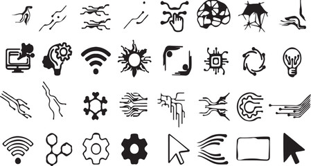 technology, science, icon, symbol, computer, brain, wifi, gear, lightbulb, circuit, network, data, connection, innovation, digital, abstract, graphic, design, element, communication, energy, processin