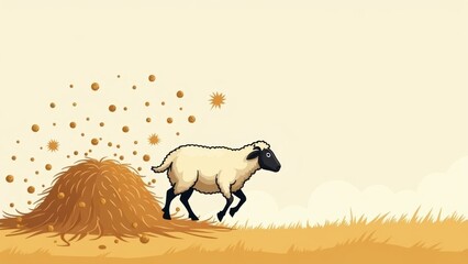 Fototapeta premium Small Sheep Hill Scene Illustration