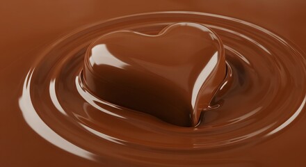Delicious Chocolate Heart Melting in a Swirl of Liquid Cocoa