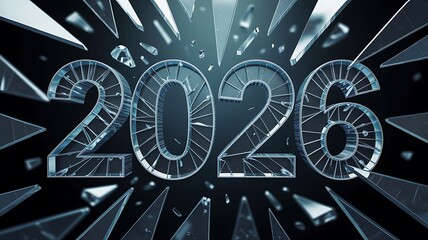 Experience the dynamic arrival of 2026 with striking shattered glass effects, perfect for celebrating new beginnings and forward-thinking projects