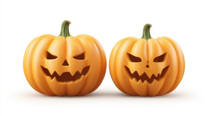 Two Halloween Pumpkins with Spooky Faces for Seasonal Celebrations and Festive Decorations