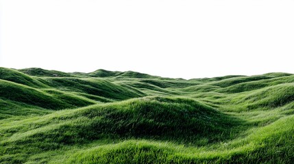 Rolling grassy hills under a bright, empty sky. Green meadow texture