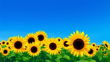 Obraz premium Vibrant field of sunflowers under a clear blue sky