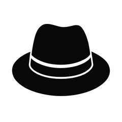 Simple Black Fedora Hat Icon: Minimalist Vector Graphic Design