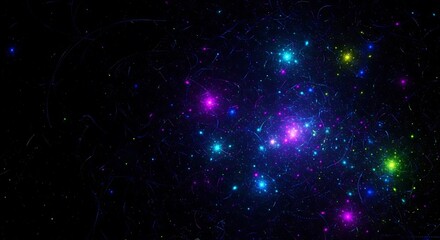 Abstract cosmic fractal art with colorful glowing clusters representing nebula formations in the vast expanse of outer space providing a visually stunning representation of the universe