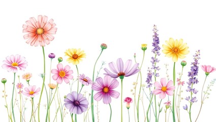 Obraz premium Delicate watercolor painting of a variety of wildflowers in pastel colors
