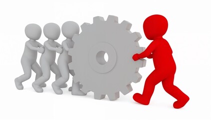 A collaborative team effort as a team member leads the way to push forward in the task with determination. Illustrating the synergy of teamwork, the image showcases individuals working together.