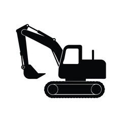 Black and White Excavator Silhouette: Construction Equipment Icon Graphic