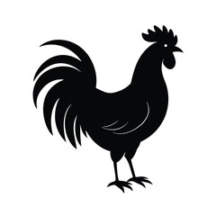 Rooster Silhouette: Elegant Black and White Farm Animal Vector Graphic Illustration