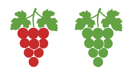 Red and Green Grape Bunches with Leaves Simple Icons