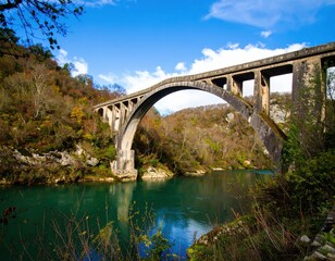 Fototapeta premium Solkan Bridge Architectural Marvel over Soca River Slovenia.