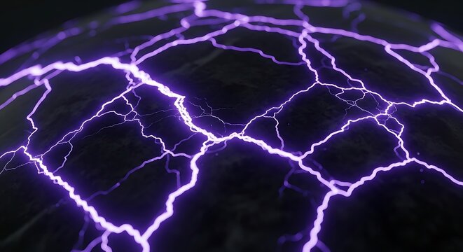 Electric Purple Lightning Energy Surging Across a Dark Surface Creating a Powerful and Abstract Visual Effect Suitable for Science and Technology Concepts