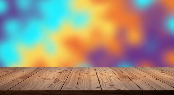 Colorful Abstract Blurred Background with Wooden Floor Surface for Creative and Artistic Use