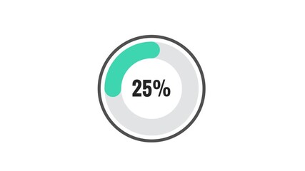 25  percent number loading circle icon pie chart animation 4K video.