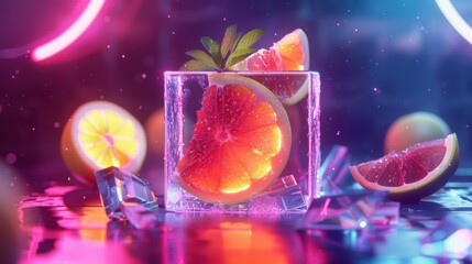 Refreshing citrus fruits with ice cubes create vibrant summer vi