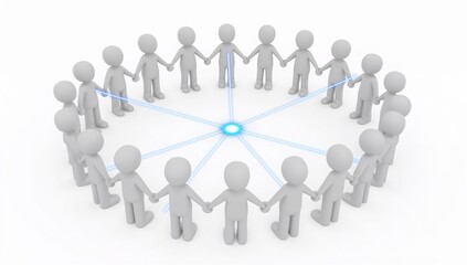 A vibrant and interconnected illustration depicts figures in a circle, their hands joined in a symbol of unity, cooperation, and collective harmony.