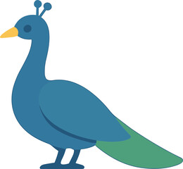 Simple Cute Peacock Illustration Standing with Elegant Blue and Green Color
