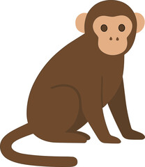 Simple Flat Brown Monkey Sitting Primate Mammal Jungle Animal Illustration