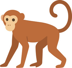 Flat Simple Cartoon Monkey with Curly Tail Walking Animal Illustration