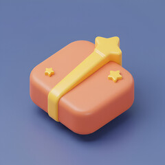 3D Rendered Gift Box with Star and Ribbon on Blue Background.