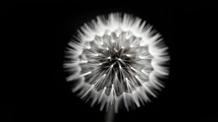 Fototapeta premium Dreamy dandelion seed head against black backdrop evokes peace and nature's delicate beauty