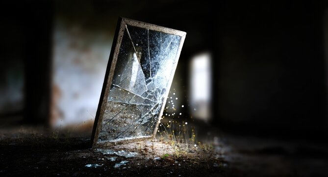 Broken mirror in an abandoned space - Powered by Adobe