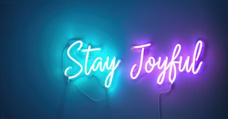 Bright neon sign displays positive message. Blue, purple hues create vibrant backdrop. Simple, uplifting visual statement.