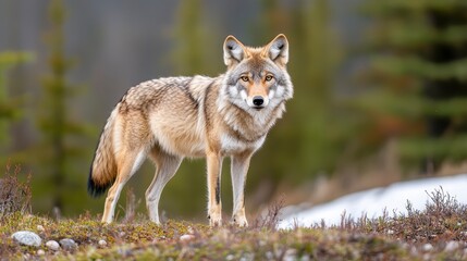 Majestic Coyote Standing Gracefully in Natural Scenic Environment
