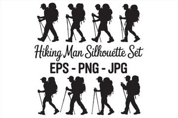 Obraz premium Hiking Silhouette Vector – Outdoor Adventure and Trekking Illustration