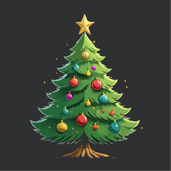 Fototapeta premium Vector Image: Simple Decorated Christmas Tree Isolated on a Black Background 7