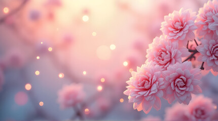 Blooming Pink Flowers with Bokeh Light Soft Spring Background
