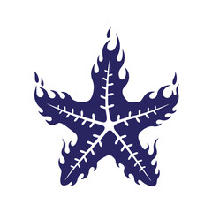 Obraz premium Stylized dark blue starfish resembling flames against a pure white background for design