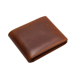 Brown Leather Bifold Wallet on white Background