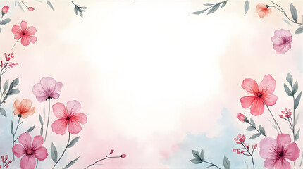 Fototapeta premium Floral Frame Painting with Pastel Colors and Copy Space