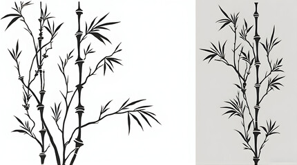 Fototapeta premium Bamboo Stencil Designs Black Silhouettes on White Background