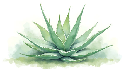 Fototapeta premium Aloe Vera Plant Watercolor Illustration on White Background