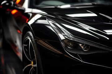 Black luxury sport car with a sleek design. Automotive industry concept for upscale transportation and modern vehicle design.