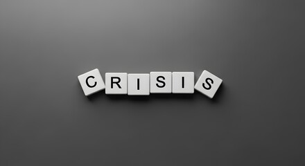 White tiles spelling out the word CRISIS on a dark background.