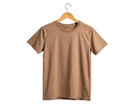 Soft brown t shirt mockup casual fashion, isolated on transparent background