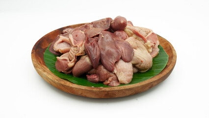 Raw chicken livers isolated on white background