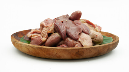 Raw chicken livers isolated on white background