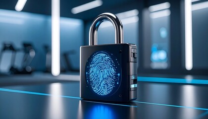 Futuristic Digital Padlock with Fingerprint Security.