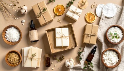 Natural Handmade Soap and Skincare Products Arranged Artfully.