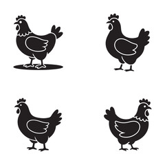 Fototapeta premium Four black and white chicken silhouettes.