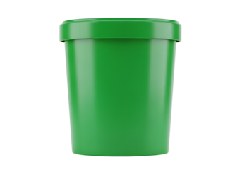 A vivid, bright green cylindrical container with a lid stands out against a pure black background.