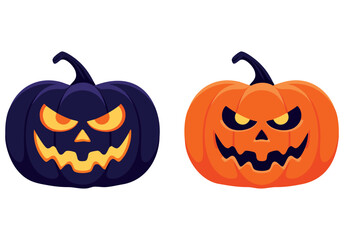 Black and orange Halloween pumpkins isolated on white background flat vector illustration, perfect for spooky seasonal festive decoration and holiday design projects