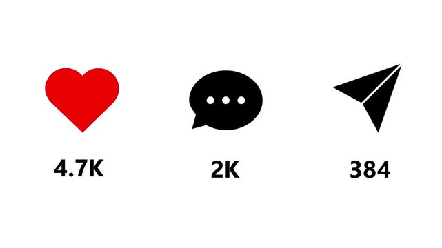 Like comment share social media animation reel count on white screen  