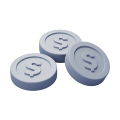 Obraz premium Three white coins with dollar signs on blue background.